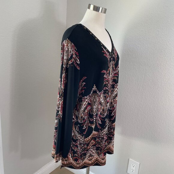 Susan Graver Artisan Womens Plus 2X V Neck Embellished Tunic Top Liquid Knit - Picture 6 of 11